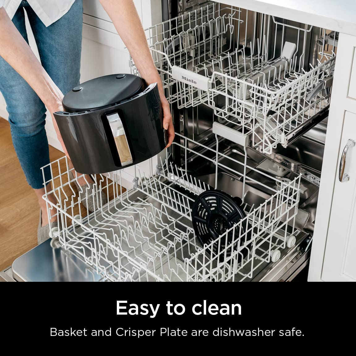 Freidora de aire Ninja AF161 Max XL que cocina, dora, asa, hornea, recalienta y deshidrata, con capacidad de 5.5 cuartos y un acabado de alto brillo, gris