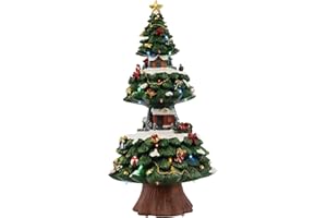 FG Square Animated Light Up Christmas Tree | Christmas Village House Collection Accessories Figurines for Christmas Decorations and Gift | Motion and Sound with Multicolor LED Lights