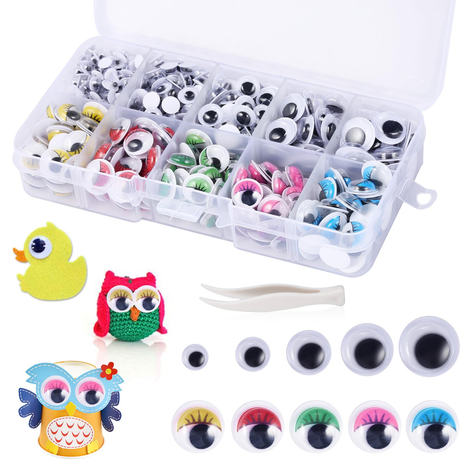 UNOLIGA Self-Adhesive Googly Eyes, 430pcs Wiggle Eyes Small Sticky Googly Eyes Stick On Craft, Wobbly Eyes with Eyelashes for Scrapbooking Accessories Doll Making (5/6/8/10/12 mm)