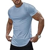JMIERR Mens Short Sleeve T Shirt Summer Muscle Slim Fitted Crewneck Longline Tees Shirts for Gym Workout