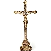 BC Catholic Standing Crucifix for Altar, Tabletop Crucifix Cross Inspirational Home Decor, Catholic Wedding Gift, Devout Gifts, Made of Resin, Vintage Gold Color Finish, 14.75" H Hand Painted by Buildclassic