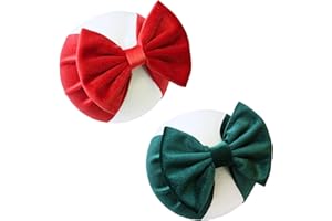HELYKAKA Christmas Red Velvet Baby Headbands Green Bows Handmade Soft Hairbands Big Bows for Baby Girls Wide Head Wrap Hair Accessories