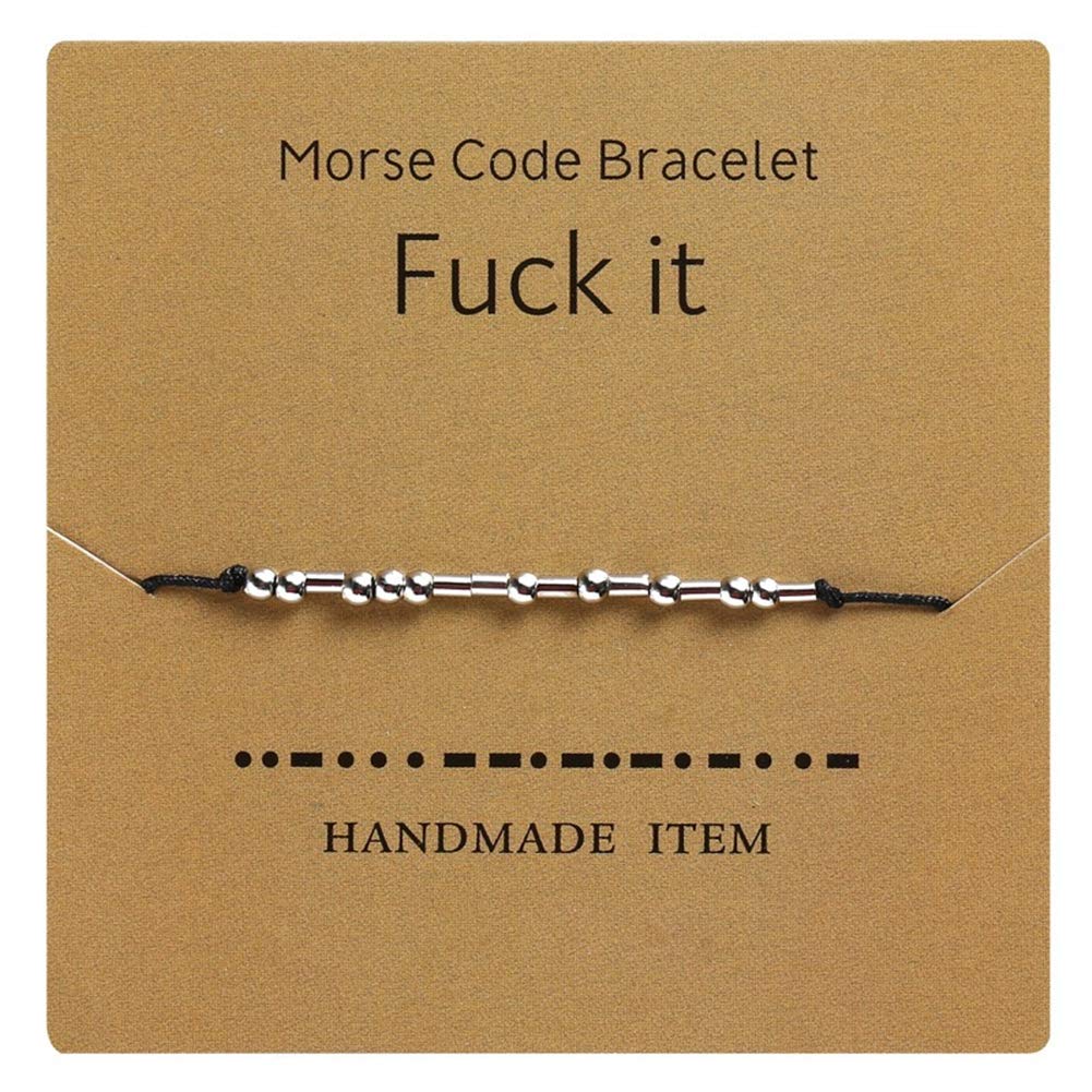 AILUOR Morse Code Bracelet Silver Plated Beads on Silk Cord Friendship Bracelet Gift for Her, Secret Message Gift Morris Jewelry for Women Men, Present for Her Him (Fuck it)