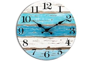 CHYLIN Beach Themed Blue Wall Clocks Battery Operated Silent Non-Ticking, Vintage Round Rustic Coastal Nautical Clock Decorative for Home Kitchen Living Room Office Bathroom Bedroom(10 Inch)