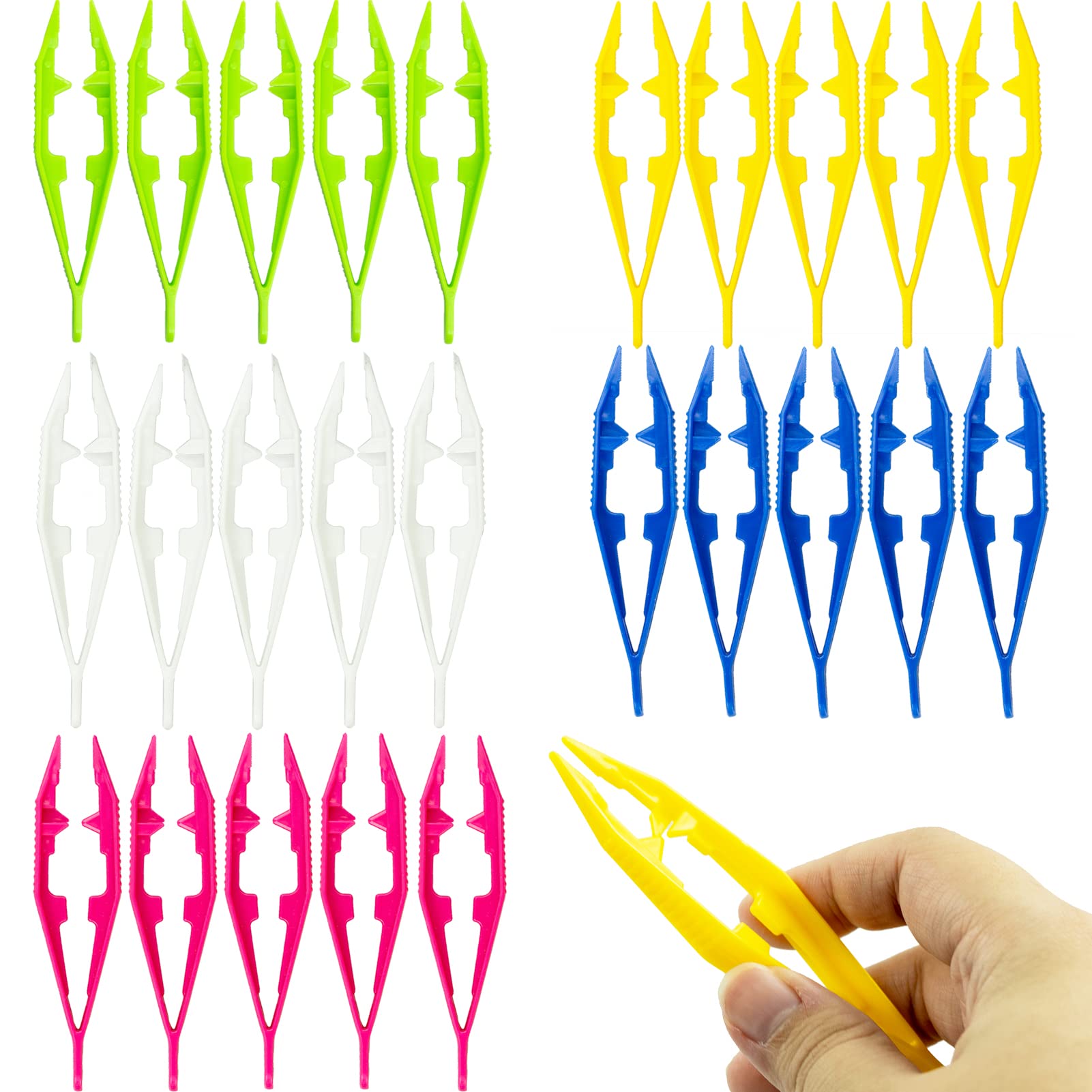 Plastic Tweezers - Pack of 25, 4 Inch/10cm Plastic Bead Tweezers for Perler Fuse Beads, Kids Handmade DIY Crafts