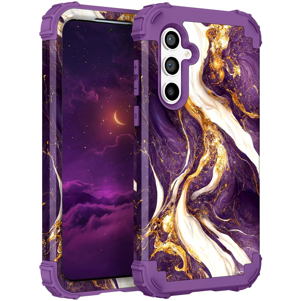 Hocase for Galaxy S23 FE Case, Heavy Duty Shockproof Protection Soft Silicone Rubber+Hard Plastic Bumper Hybrid Protective Case for Samsung Galaxy S23 FE 5G (6.4") 2023 - Midnight