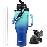 ABOTOCUP Water Bottle 40oz, Insulated Water Bottle with Handle & Straw Lids, Stainless Steel Water Bottle Fits in Any Car Cup Holder, Travel Cup Double Wall BPA-Free Leak-proof to Keep Cold &Hot