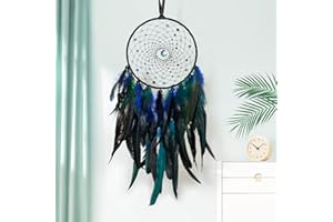TEESHLY Dream Catcher with Starry and Moon Pendant, Hand Woven Cosmic Galaxy Black Large Dreamcatcher with Rich Feathers for Wall Hanging Decor, Kids Bedroom, Home Decoration (7.9 in)