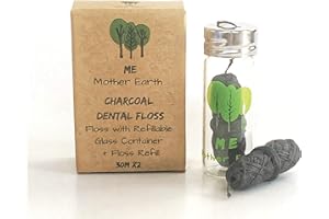 ME MOTHER EARTH Vegan Biodegradable Bamboo Charcoal Dental Floss with Refillable Glass Container | Free Refill | Natural Candelilla Wax | 30M x2 | Peppermint Essential Oil | Eco Friendly Zero Waste Oral Care