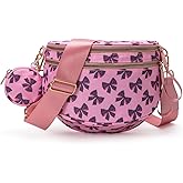 Fashion Bum Bags for Women, Checkered Crossbody Bag ,Large Nylon Belt Purse Fanny Packs, Nylon Sling Bags with Shoulder Strap, Large Capacity Checkered Purse Bag With Coin Pocket (Pink Bowknot)