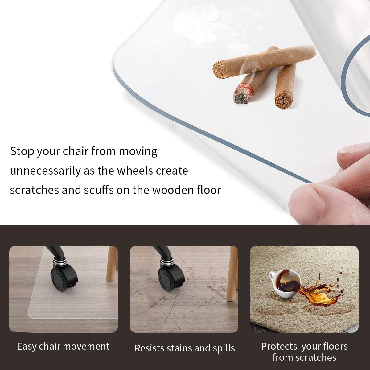 Newgam Office Chair Mat 47"×36"×1/8" 3 mm Thick, Fully Transparent Desk Hard Floor Chair Mat Protector, Office Chair Mat Flat Without Curling : Office Products