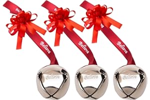 Bevin Bells Believe Sleigh Bells Ornament (3-Pack) | 1.5" Made of Steel | Hanging Bells with a Red Satin Believe Ribbon & Red Velvet Bag | Great Tone | Xmas Gift or Stocking Stuffer | Made in USA