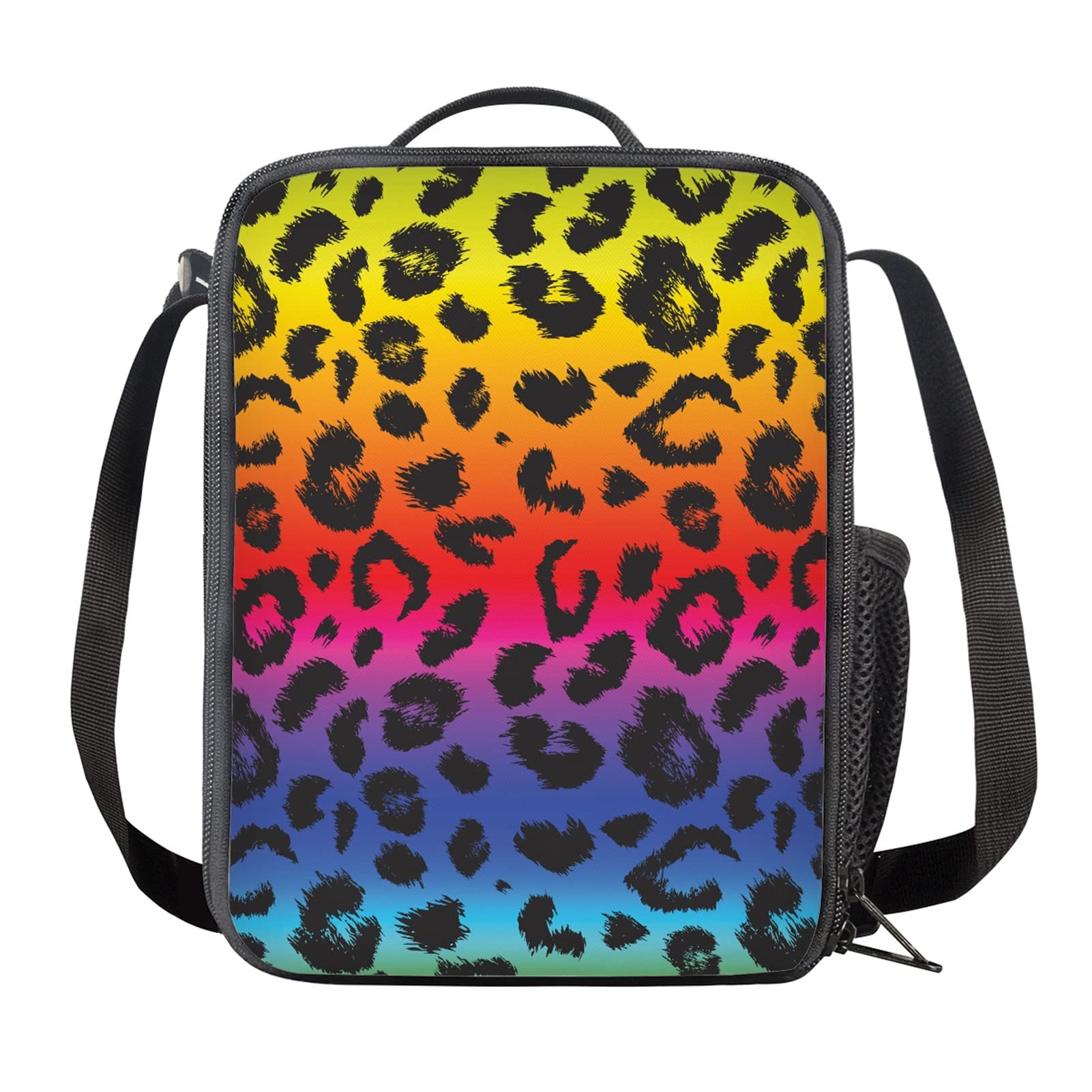 HELLHERO Rainbow Leopard Print Lunch Bag Girls Boys Lunch Boxes for School Work Lunchbag Insulated Lunchbox Multi-Functional Tote Meal Organzier
