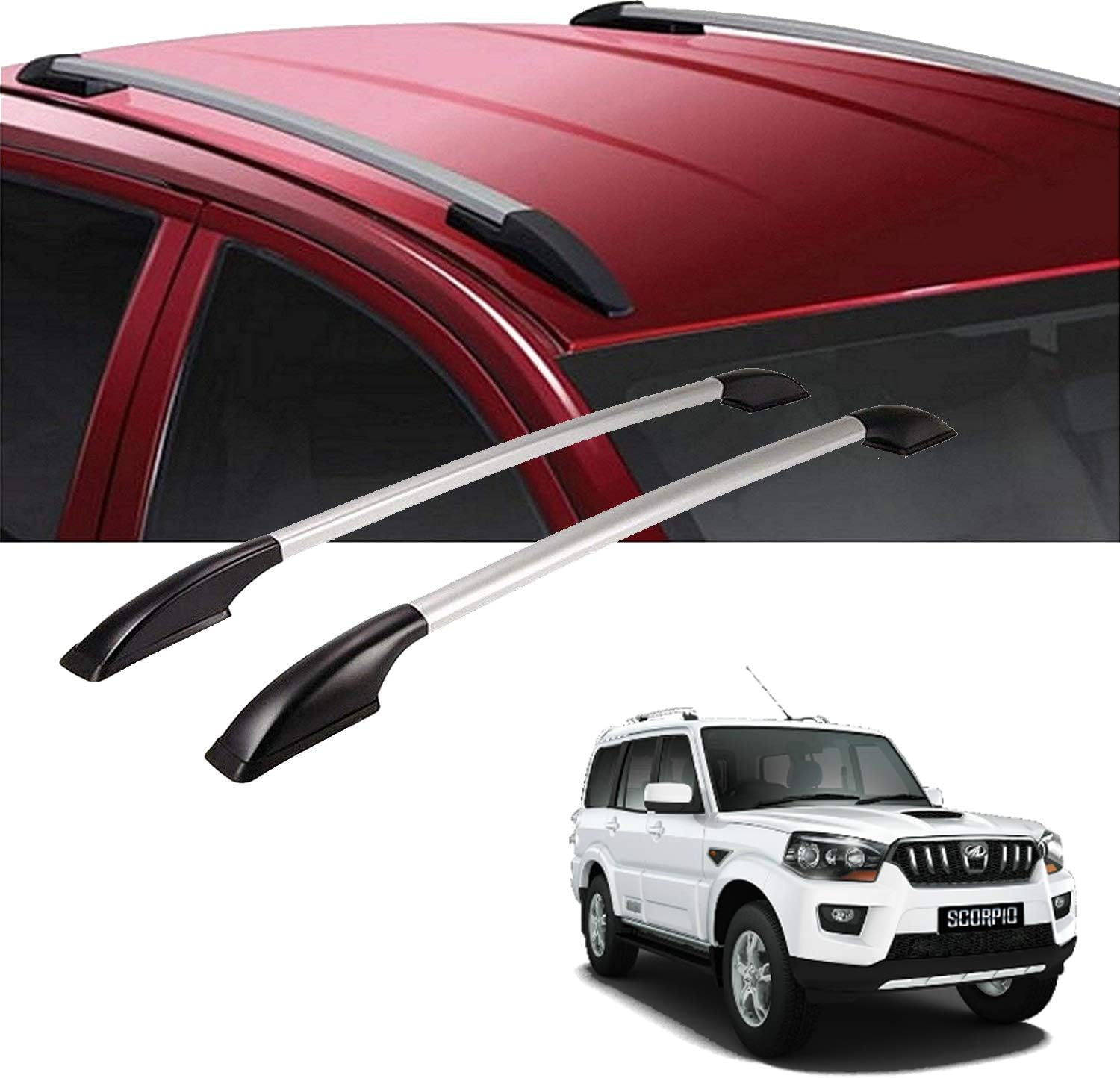 Semaphore (Black & Chrome Drill Free Roof Rails for Mahindra Scorpio 7 Seater