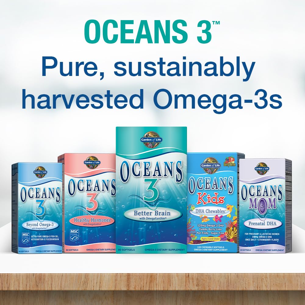 Garden of Life Oceans Mom Prenatal Fish Oil DHA, Omega 3 Supplement - Strawberry, 350mg Prenatal DHA Pregnancy Fish Oil Support for Mamas, Babys Brain & Eye Development, 30 Small Softgels