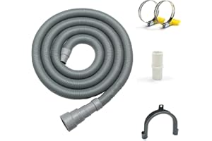 AZH Washing Machine Drain Hose Extension 6.5Ft Flexible and Corrugated Dishwasher Drain Hose Replacement Hose Extension Kits with 1 Extension Adapter and 2 Hose Clamps U-Bend Hose Holder