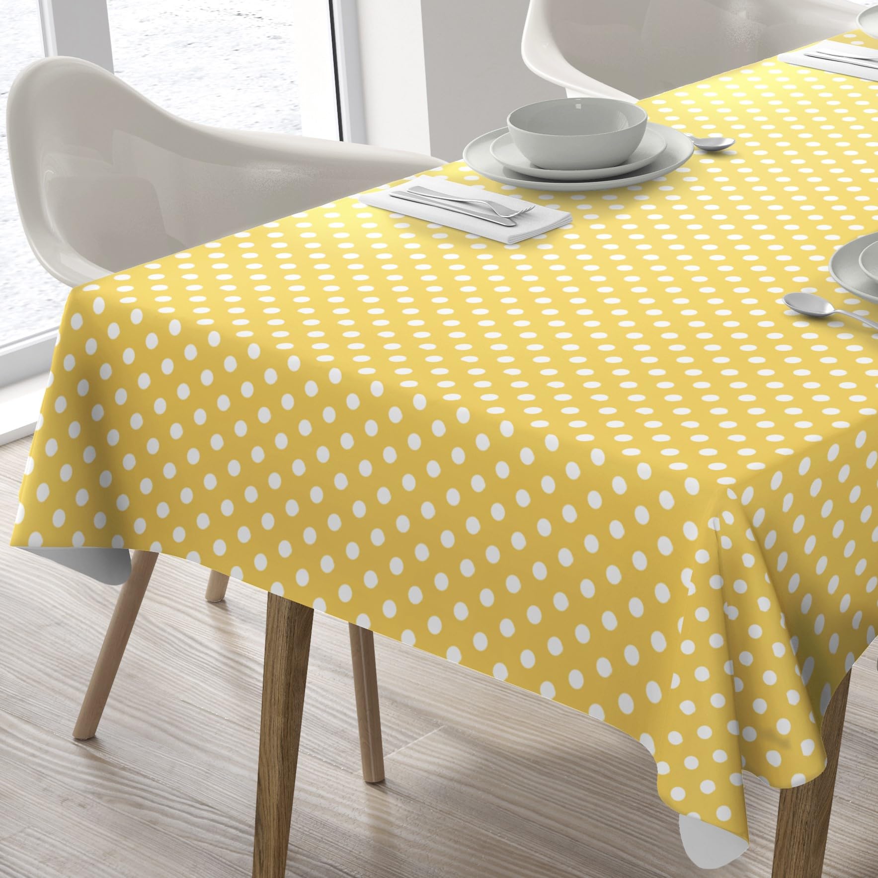 Home Direct Rectangular Oilcloth PVC Wipe Clean Tablecloth Table Cover 140cm x 200cm 55x78 Polka Dot (Yellow) โ image 1