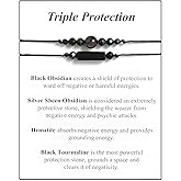 Angyape Protection Obsidian Bracelets,Black Tourmaline Crystals Bracelet Healing Crystal Bracelets Obsidian Triple Protection Bracelet Beaded Jewelry Gifts For Men Women