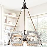 Pwhvza Wood Farmhouse Drum Chandelier for Dining