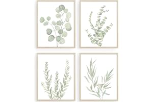 Howwii Botanical Boho Bathroom Decor Wall Art Prints, UNFRAMED Sage Green Plants Decor for Bedroom|Office, Minimalist Eucalyp