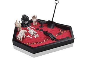 MELONVA Coffin Zen Garden for Desk 7" x 9" Mini Zen Garden Kit Goth Accessories for Office Halloween Coffin Spooky Decor Sand Tray Spooky Gifts Gothic Decor Gifts for Man Women