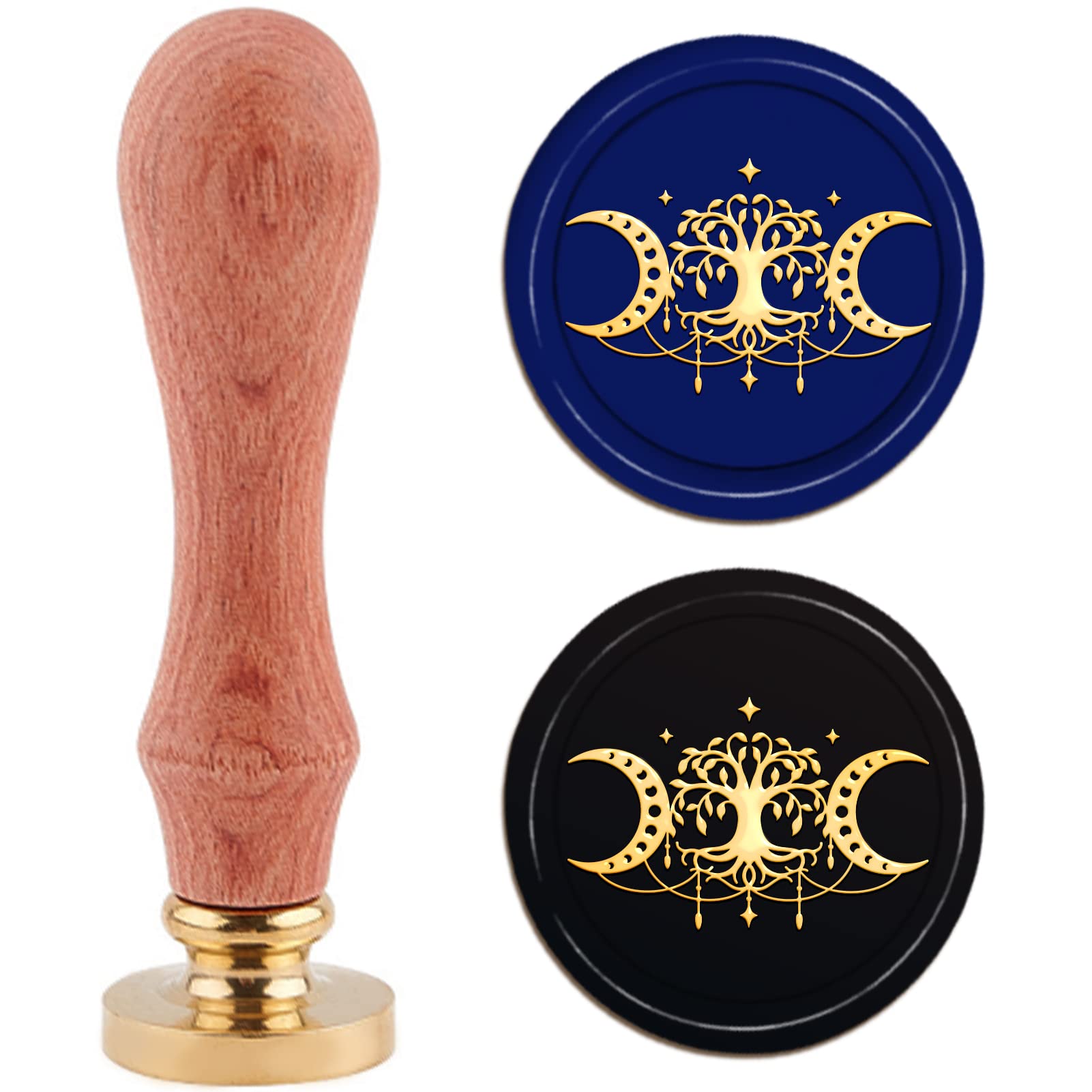 PH PandaHall Triple Moon Goddess Sealing Stamp, Crescent Pentagram Wax Seal Stamp Sealing Brass Stamper Witchcraft Goddess Stamp for Ramadan Wedding Christmas Letters Envelopes Invitation Cards