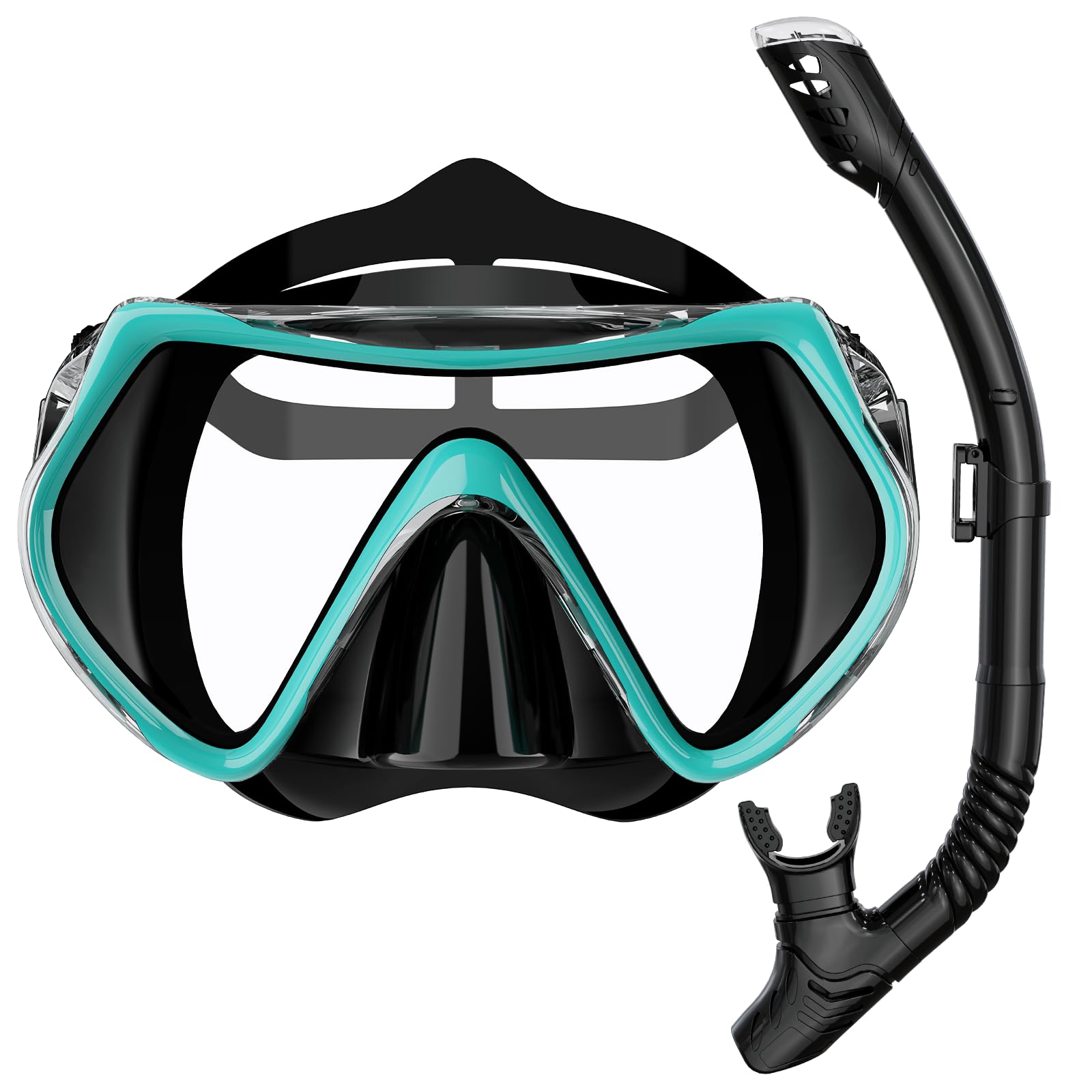BuyCard Snorkel Mask,180 Degree Panoramic View Dry Top Snorkeling Gear，Safe Anti-Leak Anti-Fog Diving Mask, Snorkel Set and Swimming Goggles (Peacock Green, (Adults))