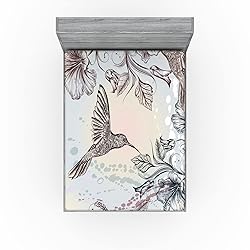 Ambesonne Hummingbird Fitted Sheet Set, Birds and