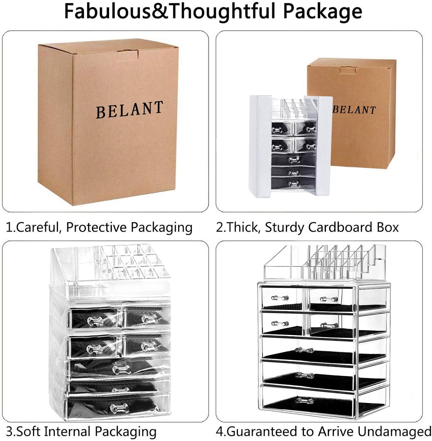 HBlife Makeup Organizer with Bigger Drawers 2 Pieces Acrylic Jewelry and Cosmetic Storage Display Box, Fit for Most Makeup Palettes: Home Improvement