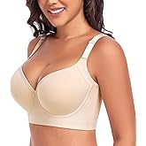 DotVol Women's Push Up Full Coverage Underwire Support Everyday T-Shirt Bra Hide Back Fat