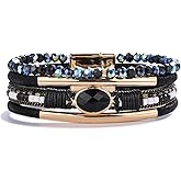 FANCY SHINY Leather Wrap Bracelets Crystal Beads Bracelet Boho Cuff Stone Charm Bracelets with Clasp Costume Jewelry for Women