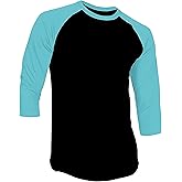 Hat and Beyond Mens 3/4 Sleeve Baseball T Shirt Soft Slim Fit Plain Jersey (Small, 1rd3401 Black/Tiffany Blue)