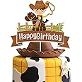 Glitter Cowboy Happy Birthday Cake Topper,Wild West Cowboy Cake Decor, Western Themed Party Decorations for Boys Girls and Kids Birthday or Baby Shower