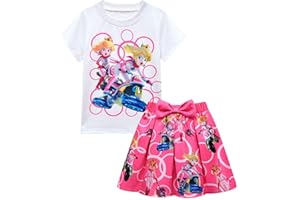 Princess Peach Cosplay Costume Girls Kids Cartoon Short Sleeve Tutu Skirt Dance Dress 2Pcs Outfit Top Tee