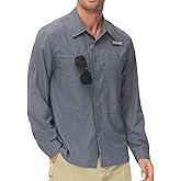 Men's UPF 50+ Sun Protection Fishing Shirts Long Sleeve Lightweight Hiking Travel Work Button Down Shirt Zipper Pocket