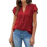 Blooming Jelly Womens White Blouse V Neck Ruffle Sleeve Flowy Shirts Dressy Casual Cute Summer Tops