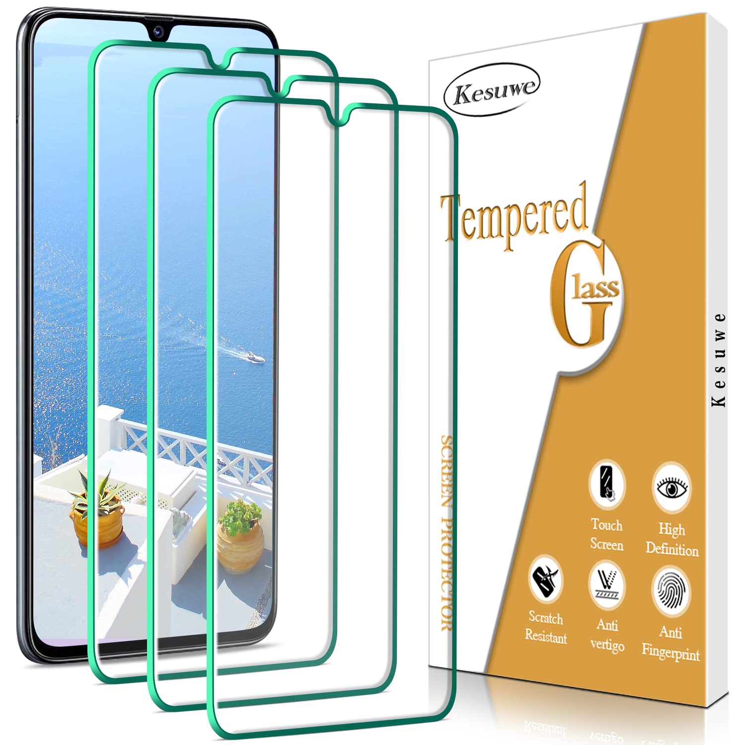 Kesuwe [3 Pack] Screen Protector for Samsung Galaxy A70/Galaxy A70s, Anti-Scratch, Anti-Shatter, 9H Hardness, HD Clear, Bubble Free, Easy Installation, Case Friendly