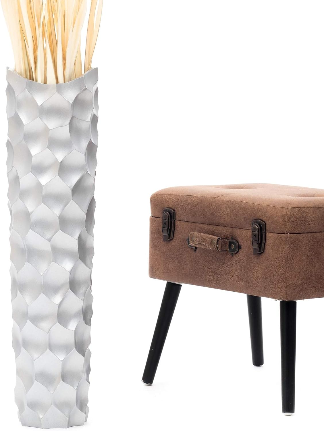 Leewadee Tall Big Floor Standing Vase For Home Decor 75 cm, Mango Wood