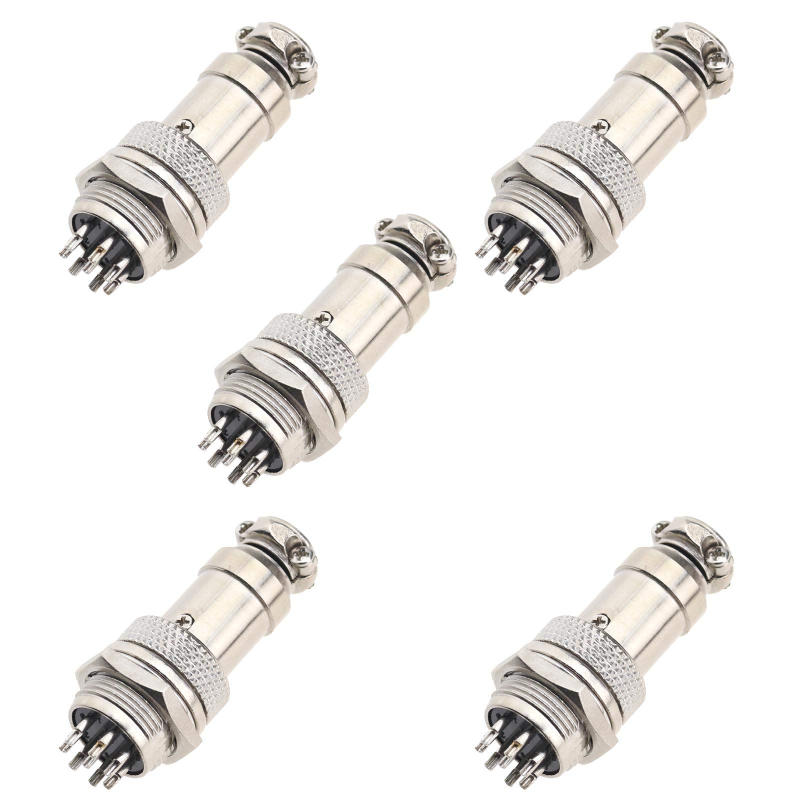 EMSea 5x GX16 Aviation Plug Connector Set, Metal Male Female Wire Screw Type Cable Panel Connector-16mm Thread (8Pin)
