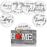 Housewarming Gifts for Home Christmas Coasters Gifts for New Home Decoration Wooden Heart Coasters for Drinks 6 Set Funny Farmhouse Coaster with Holder for Housewarming (White)