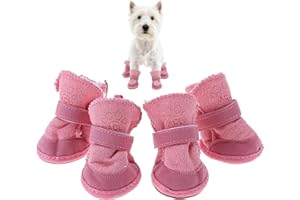 GabeFish Puppy Cute Cozy Warm Anti Slip Winter Boots for Small Medium Dogs Pets Cats Thicken Fleece Snow Shoes Pink Medium