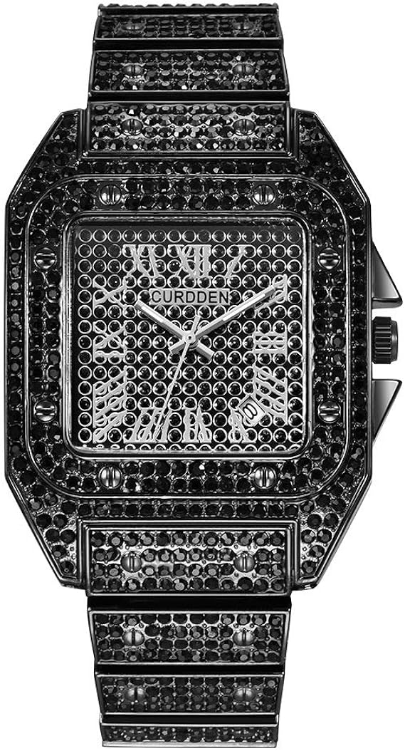 Iced Out Uhr Fur Herren Silber Gold Bling Bling Diamant Uhren Hip Hop Armband Watch Fur Manner Schwarz 2 Amazon De Uhren