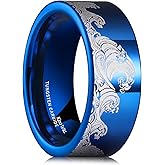 King Will 8mm Mens Tungsten Ring Black/Silver/Blue Wedding Band for Men Circuit Board/Sea Wave Lasered Mens Fashion Jewelry Comfortable for Daily Wear