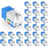 VCE UL Listed Cat6 Keystone Jacks 10Gbps 25-Pack, Blue | Slim Profile RJ45 Keystone Jacks, 90 Degree Punch Down, ideal for Patch Panel and Wall Plate