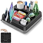 Couch Cup Holder Tray Couch Cup Holder Pillow Bed Tray Snack Sofa Bed Caddy Organizer Beach Sofa Drink Holder Anti-Spill Portable Snack Caddy Couch Remote Holder for Phone Pad Kindle Beverage Black