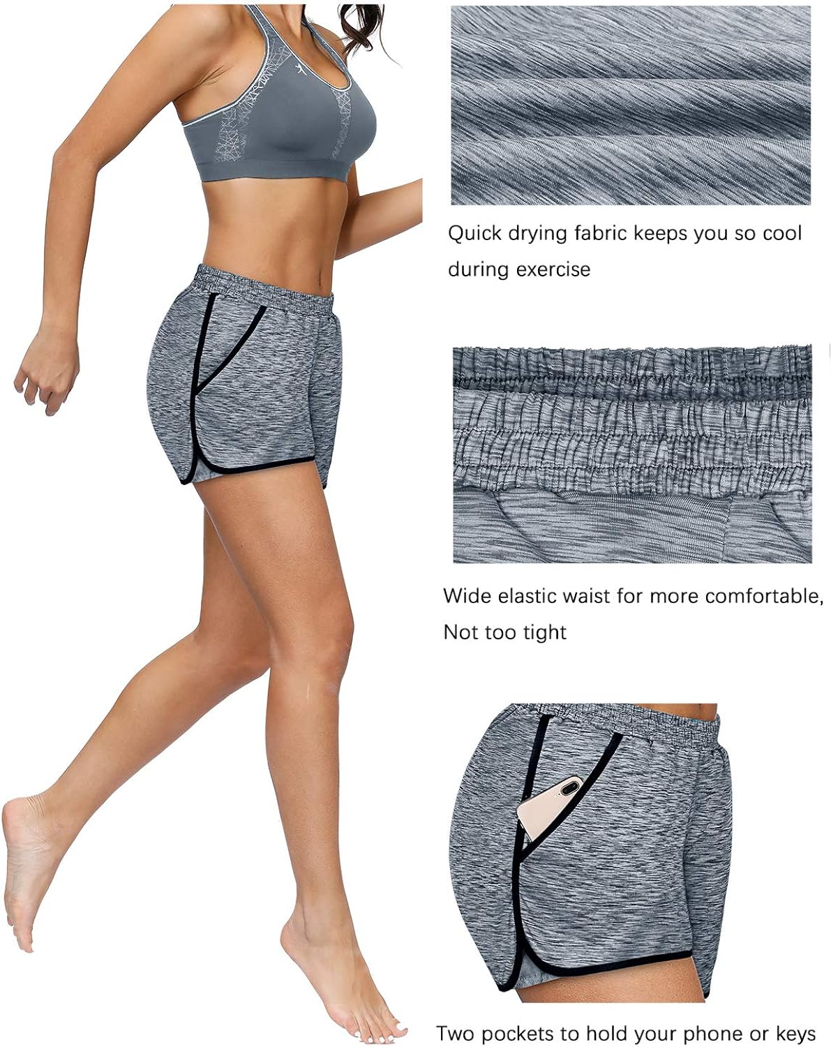 Blevonh Womens Cozy Banded Waist Running Fitness Workout Shorts with Pockets S-XXXL: Clothing