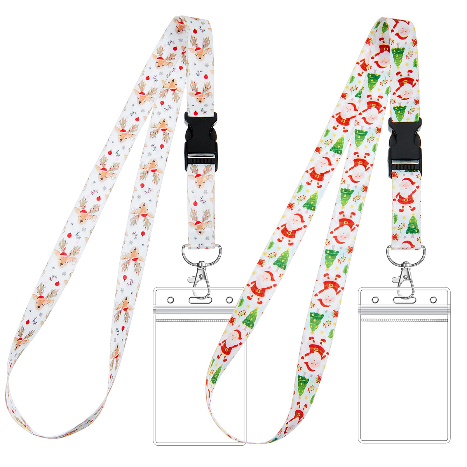 2 Set Christmas Novelty Lanyard Key Chain with ID Card Holder Christmas Neck Straps with Waterproof Transparent Badge Holder for Men Women Kids Gifts Office School Supplies (White Pink Santa Snowman)