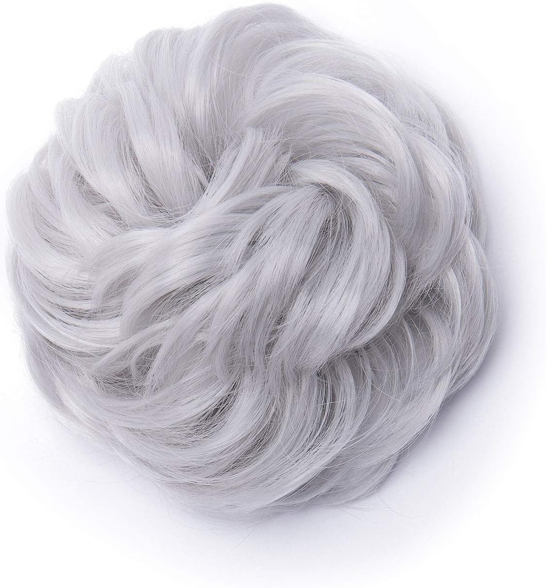 Silver Gray Wavy Curly Messy Hair Bun Extensions - Scrunchy Scrunchie Hairpiece Donut Hair Chignons Wig - Image 3