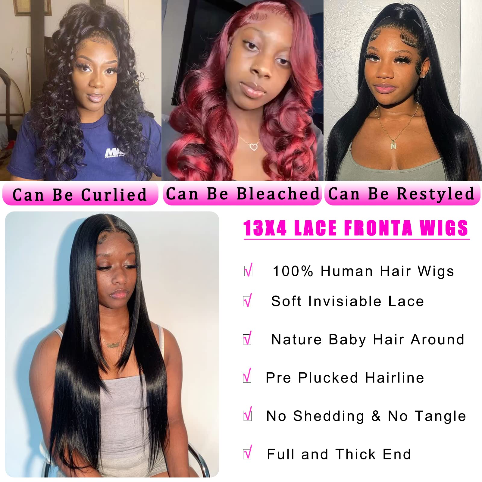 bunGiol Straight HD Transparent Lace Front Wigs Human Hair 13x4 for Black Women Glueless Brazilian Virgin Frontal Hairline 180% Density Pre Plucked with Baby Hair Black 24 inches