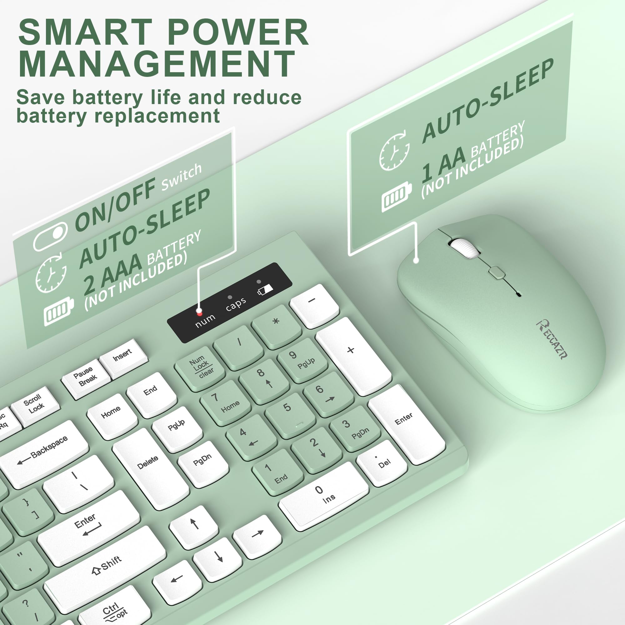 Wireless Keyboard and Mouse Combo, Full-Sized Wireless Keyboard and Adjustable DPI Mouse, 2.4GHz USB Receiver, Silent Keyboard and Mouse for PC, Windows, MAC, Desktop, Laptop (Avocado Green)